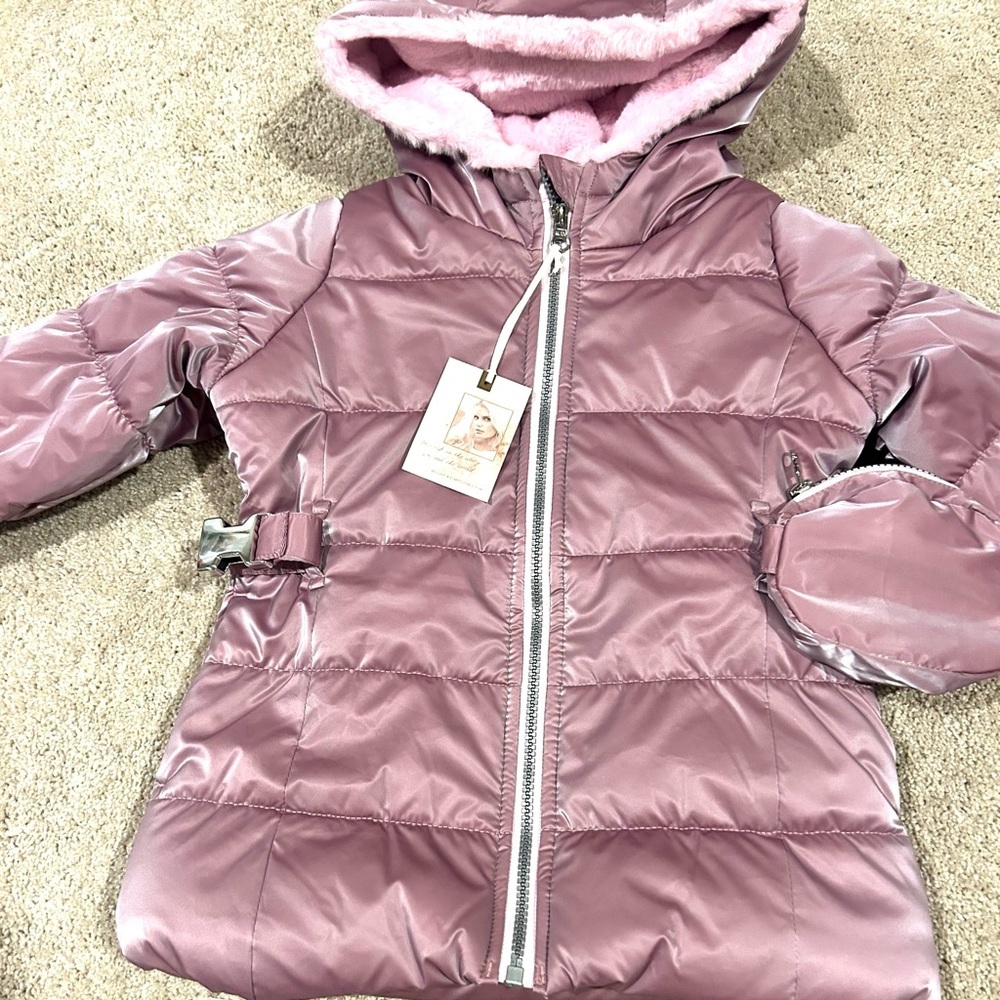 NWT Jessica Simpson Girls Mauve Puffer Jacket Coat w/ Coin Purse Belt Sz. 4T New - Picture 3 of 10